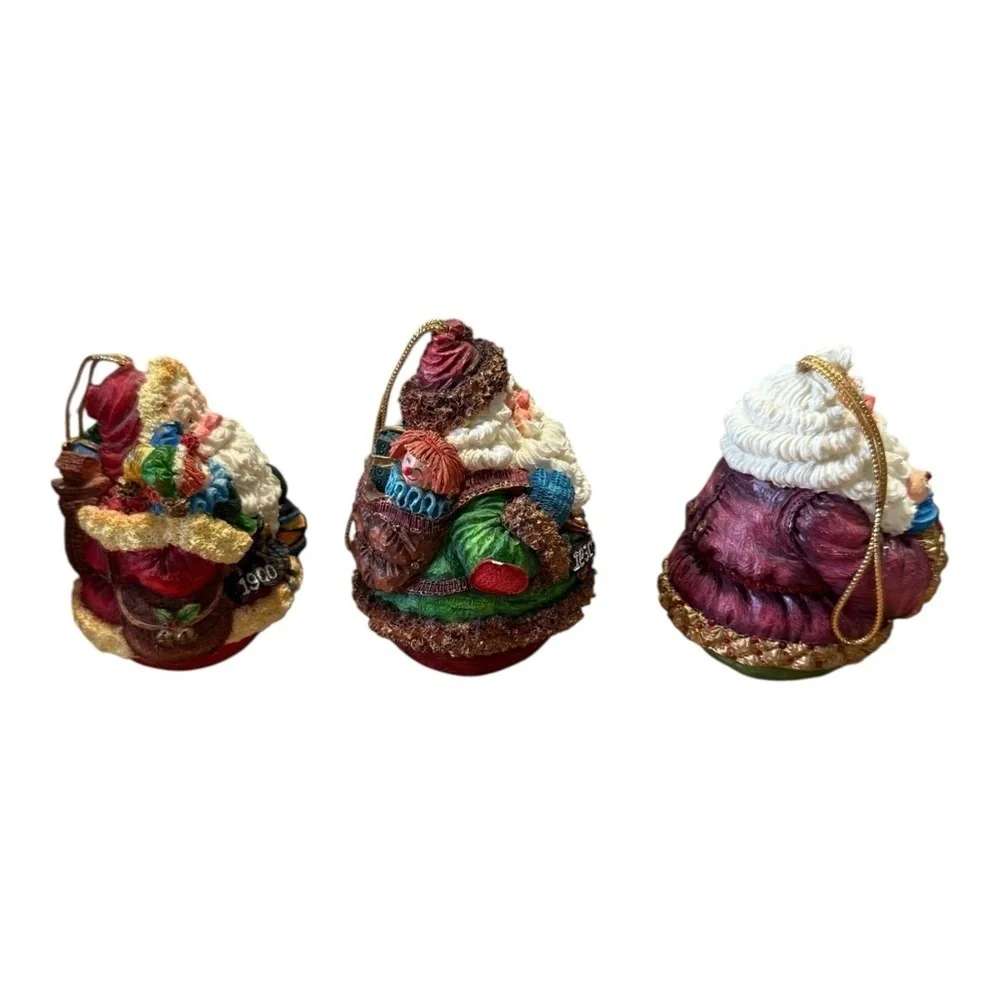 3 Roly Poly Santa Claus Ornaments 1830 1860 1900 Roman Inc Vtg 1993